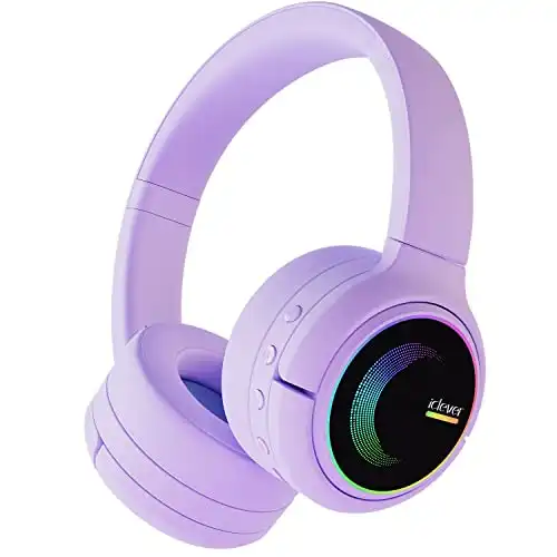 iClever Magic Switch Headphones for Kids Teens Bluetooth, Premium Sound, 45Hour Playtime, Safe Volume Mode, Built-in Mic Light Up Kids Bluetooth Headphones for Tablets, Smartphones (Lavender Purple)