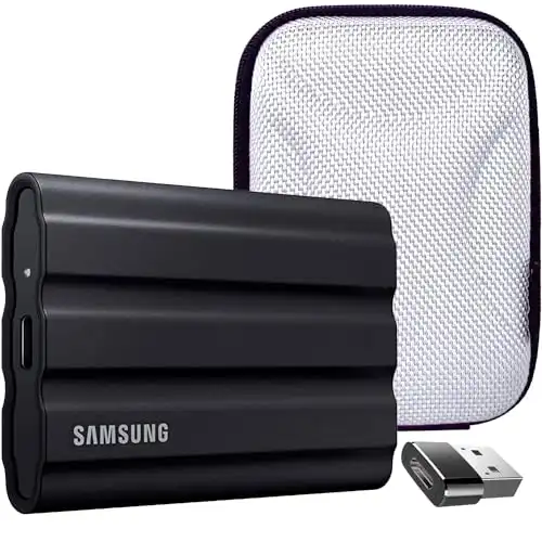 Samsung MU-PE4T0S/AM T7 4TB Shield Portable SSD, USB 3.2, Black Bundle with Hard Shell Case & Converter Adapter Type C Adapter, Type-C USB C Female to USB2.0 USB 2.0 A Male